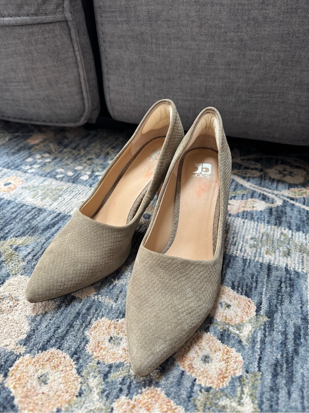 Joe B Textured Olive-Taupe Pointed Toe Pumps